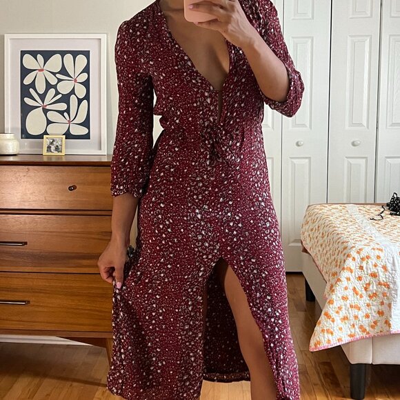 Reformation Bree Animal Print Burgundy Red Midi Dress (XS) - Picture 3 of 12